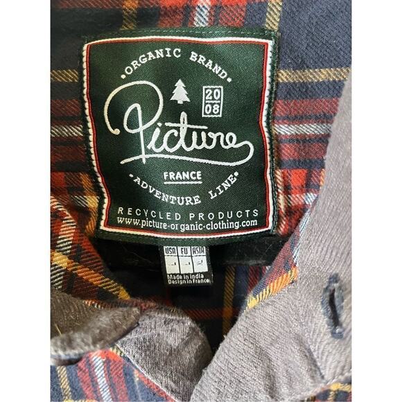 Picture Organic Clothing Blue Red Yellow Flannel Casual Button Down Mens Large - Picture 3 of 10